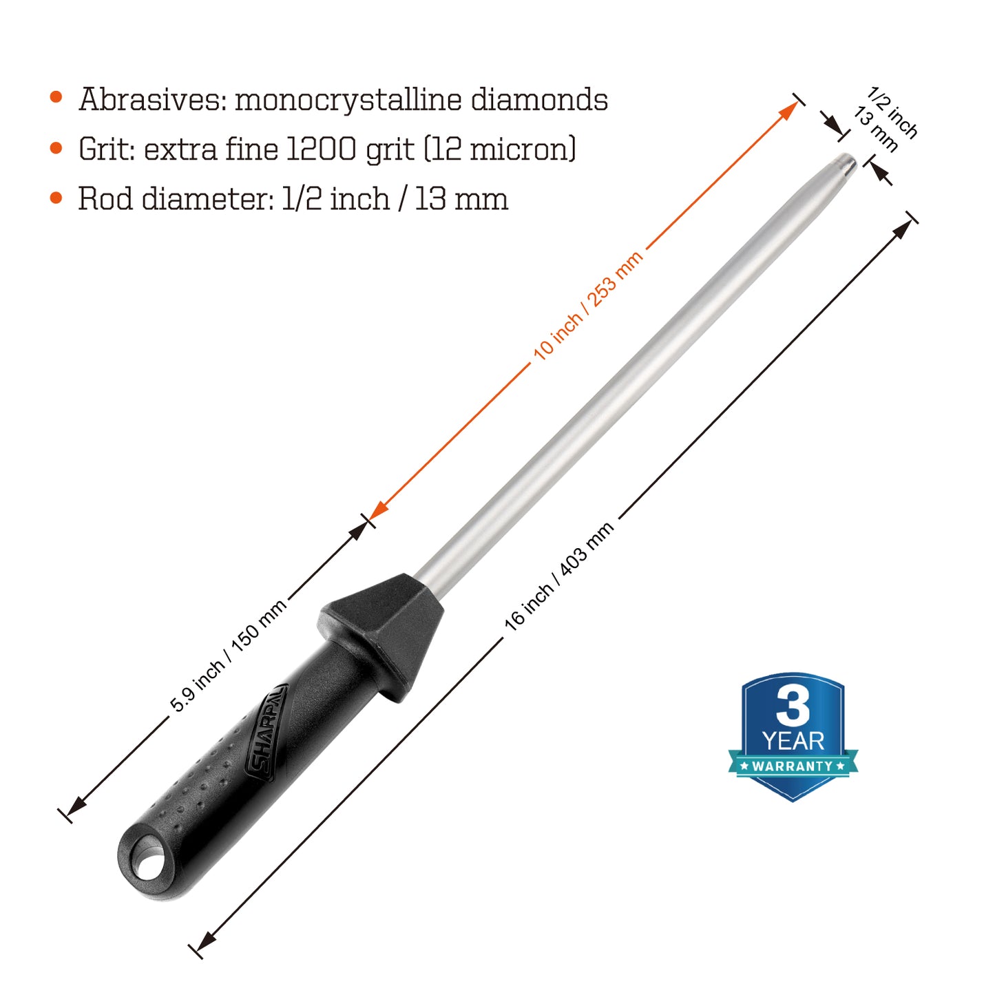 119H 10 in. Diamond Sharpening Rod