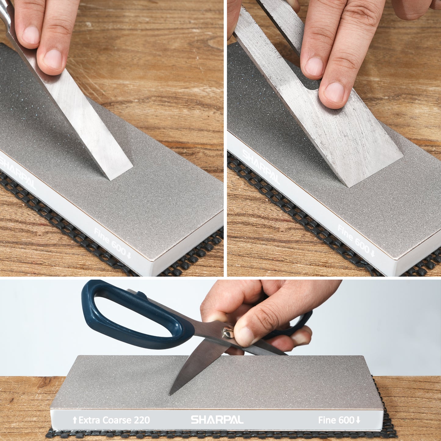 169H Large 8" x 3" Dual-Grit Diamond Sharpening Stone – Extra-Coarse 220 & Fine 600 Grit with Anti-Slip Pad and Angle Guide