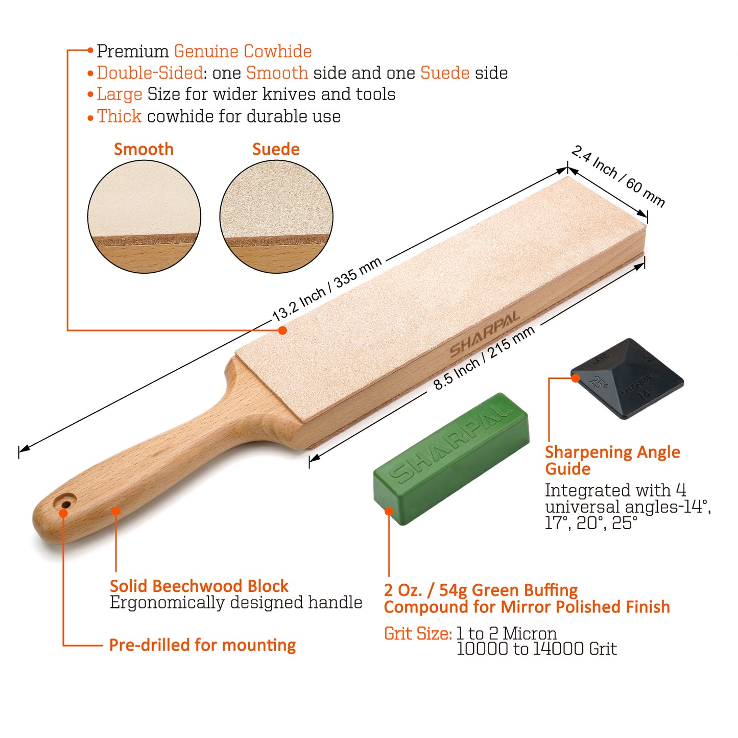 205H Double-Sided Leather Strop with Compound and Angle Guide