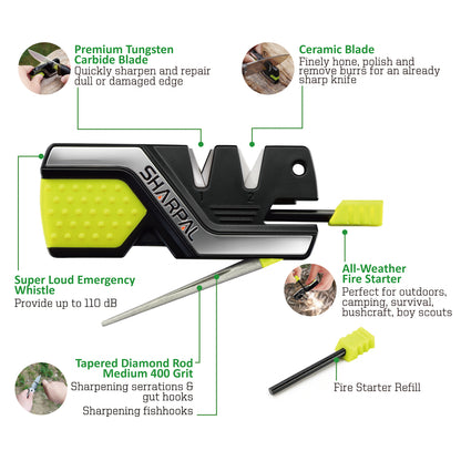 101N-G 6-In-1 Knife Sharpener & Survival Tool Green Version
