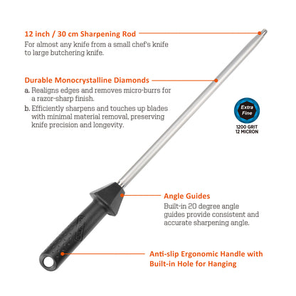 110R 12 inch Diamond Sharpening Rod, Extra Fine