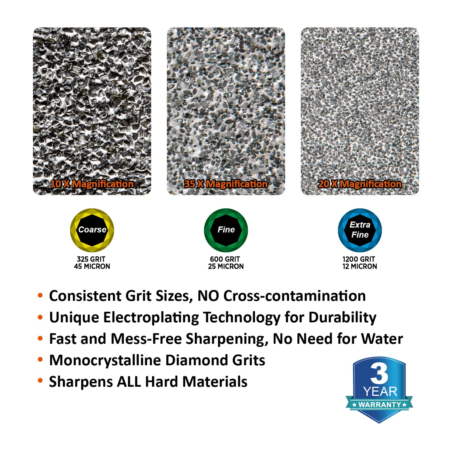 116N Diamond Sharpening Stone, 3-Pack Coarse / Fine / Extra-Fine