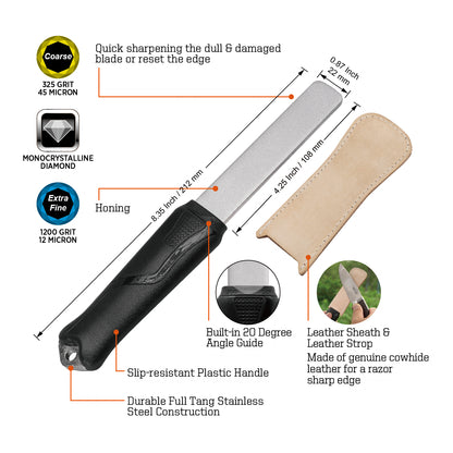 127N Dual-Grit (Coarse 325 / Extra Fine 1200) Diamond Sharpening Stone with Leather Strop