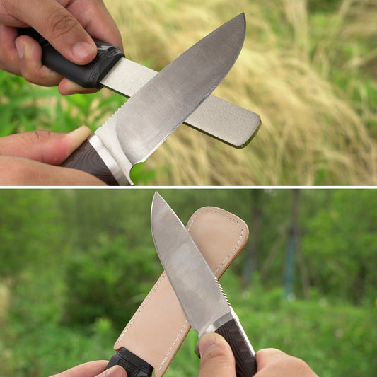 127N Dual-Grit (Coarse 325 / Extra Fine 1200) Diamond Sharpening Stone with Leather Strop