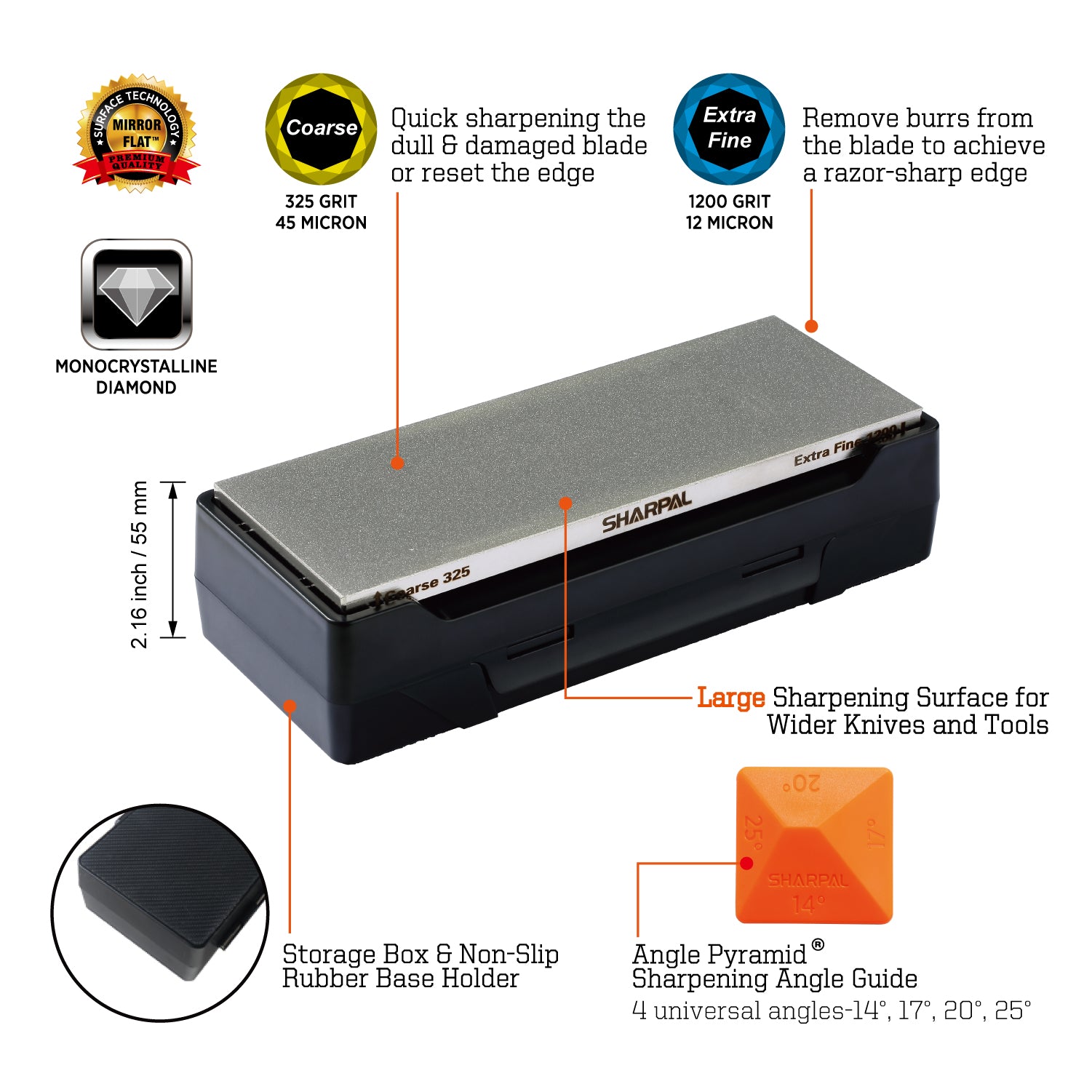 162N Dual-Grit Diamond Whetstone with Storage Base 8'' x 3'' / 203