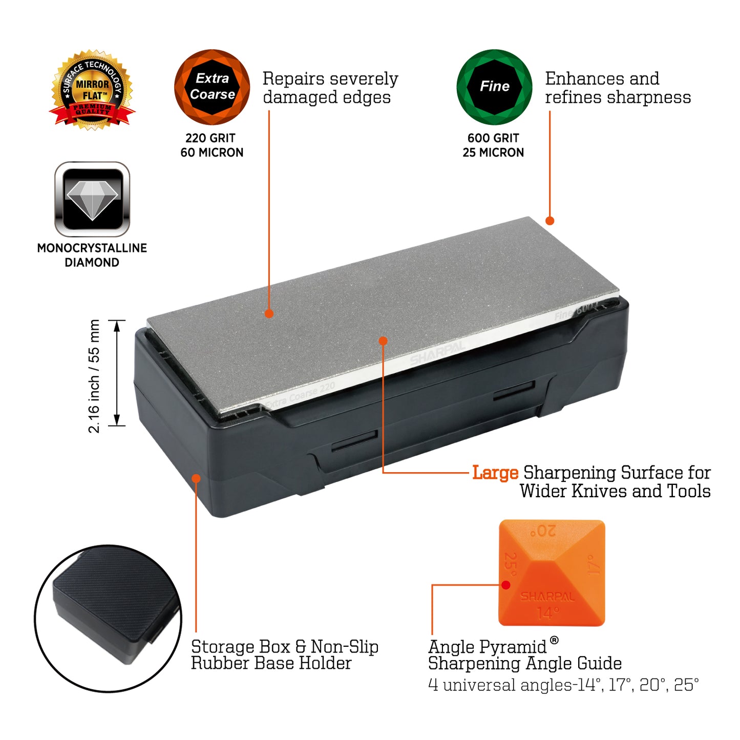 163N Double-Sided Diamond Sharpening Stone Whetstone Knife Sharpener Extra Coarse 220 / Fine 600 Grit