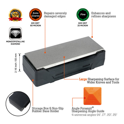 163N Double-Sided Diamond Sharpening Stone Whetstone Knife Sharpener Extra Coarse 220 / Fine 600 Grit