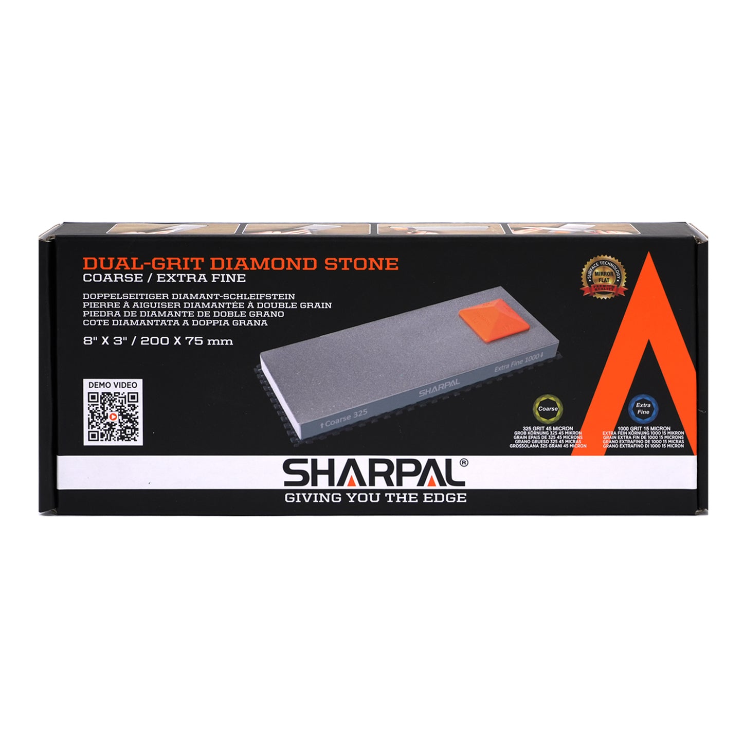 168H Large 8" x 3" Dual-Grit Diamond Sharpening Stone – Coarse 325 & Extra-Fine 1000 Grit with Anti-Slip Pad and Angle Guide