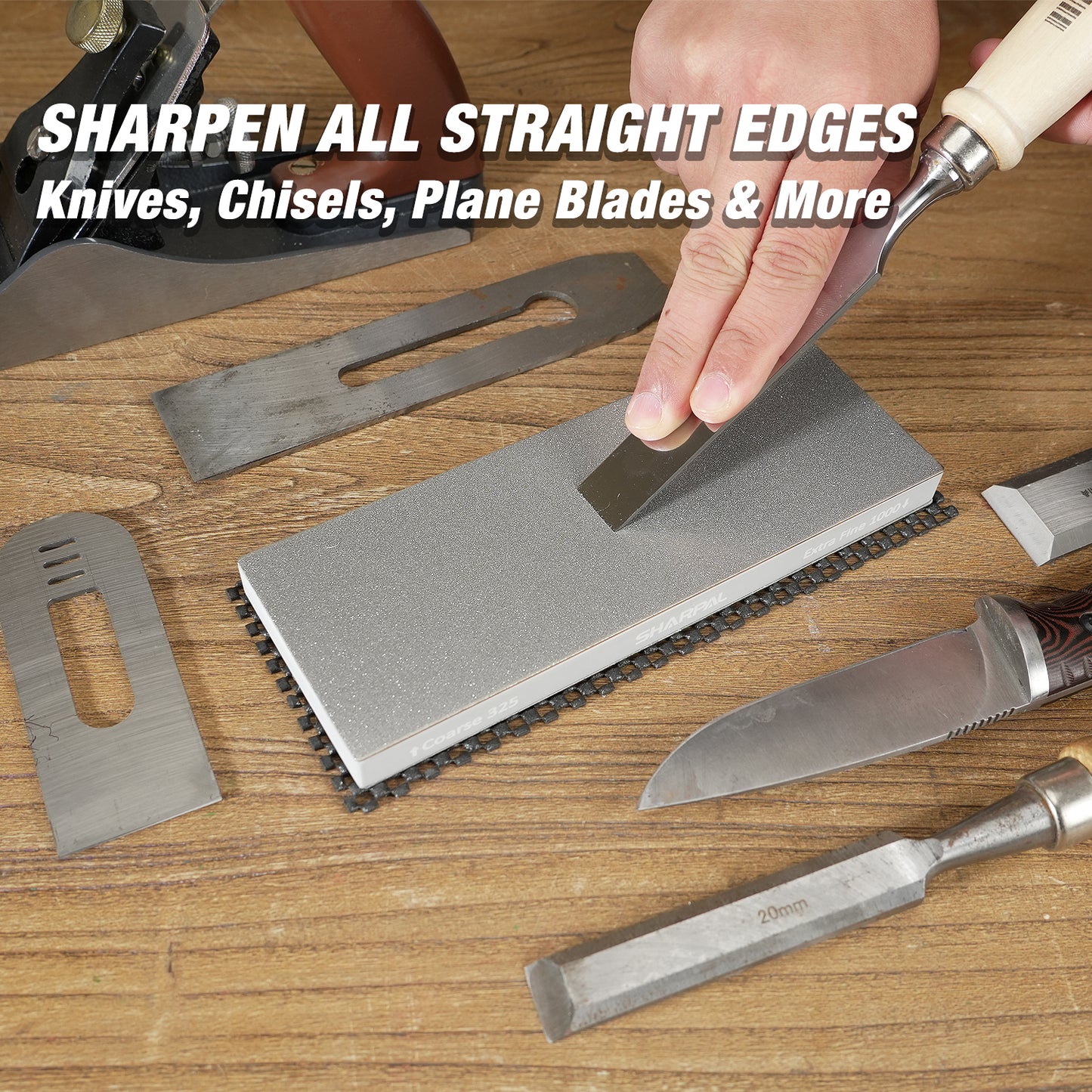 168H Large 8" x 3" Dual-Grit Diamond Sharpening Stone – Coarse 325 & Extra-Fine 1000 Grit with Anti-Slip Pad and Angle Guide