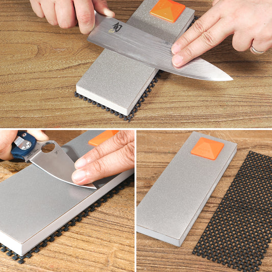 169H Large 8" x 3" Dual-Grit Diamond Sharpening Stone – Extra-Coarse 220 & Fine 600 Grit with Anti-Slip Pad and Angle Guide