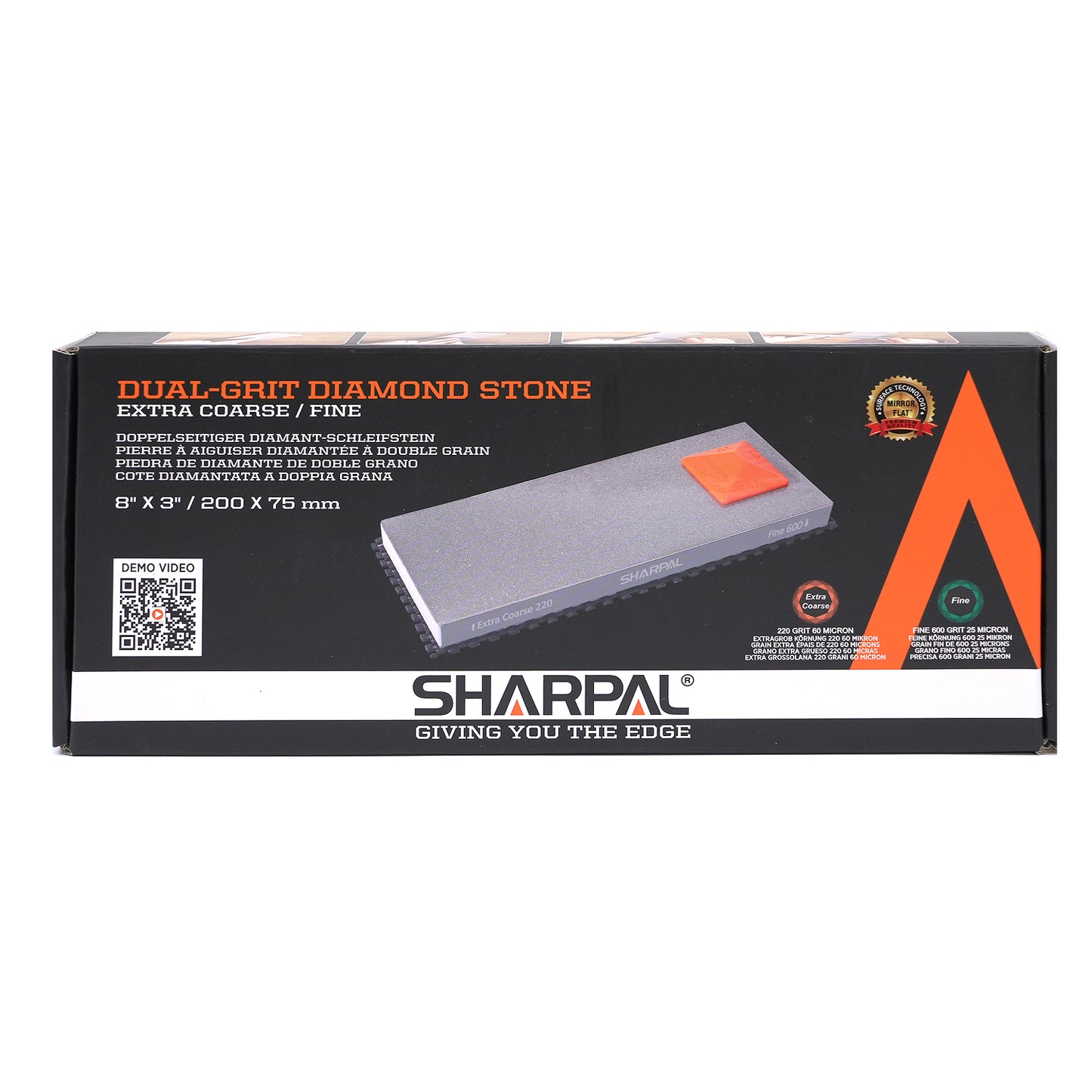 169H Large 8" x 3" Dual-Grit Diamond Sharpening Stone – Extra-Coarse 220 & Fine 600 Grit with Anti-Slip Pad and Angle Guide