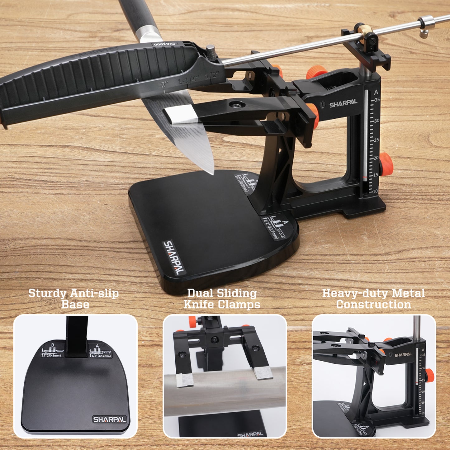 202H Precision Knife Sharpening System–Adjustable Angle 10–35° Knife Sharpener Kit with 7 Abrasive Plates (Diamond 220/325/600/1000, Whetstone 3000/6000, Leather Strop) and Giftable Carry Case