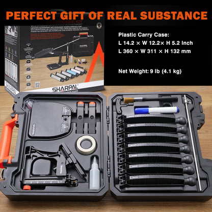 202H Precision Knife Sharpening System–Adjustable Angle 10–35° Knife Sharpener Kit with 7 Abrasive Plates (Diamond 220/325/600/1000, Whetstone 3000/6000, Leather Strop) and Giftable Carry Case