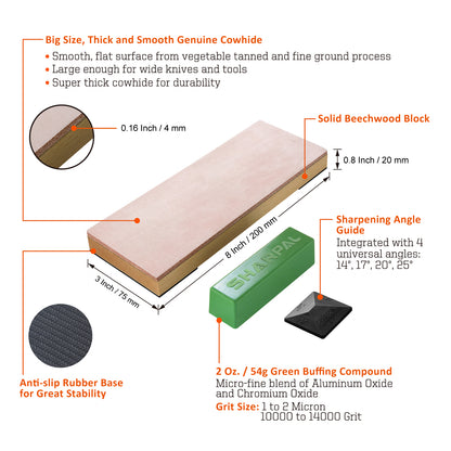 204N Leather Honing Strop with Compound 8″ x 3″